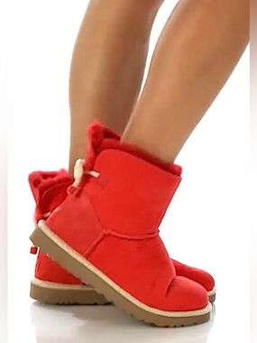 UGG Classic Mini Selene Red Suede Short Ankle Booties with Ties Size 8
